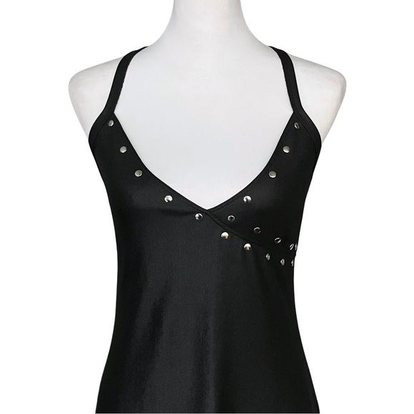 Vintage 90s Lip Service Punk Goth Studded Black Mini Dress S/M New Wave Gothic - Picture 7 of 10